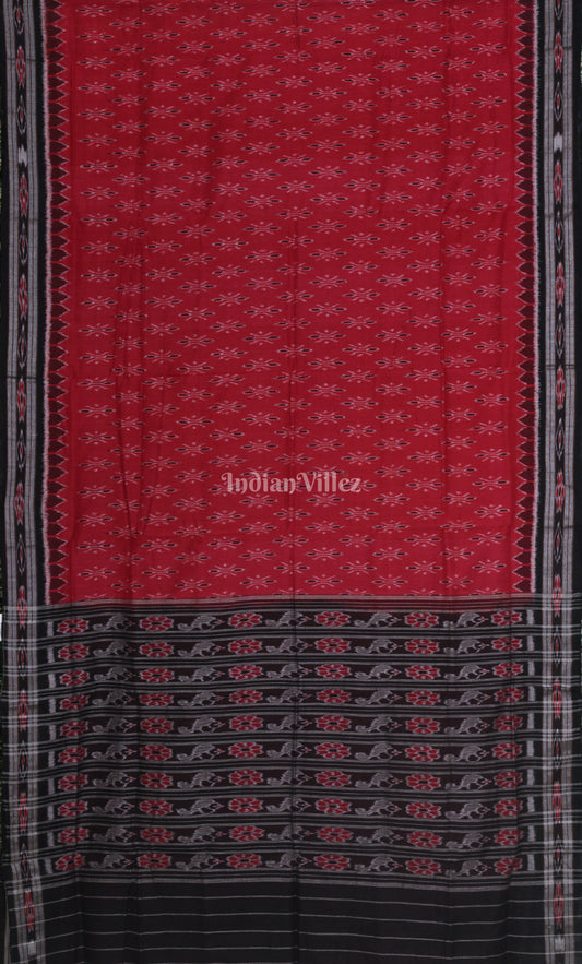 Red Black Odisha Ikat Maniabandha Cotton Saree 