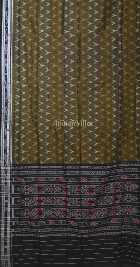 Moss Green Black Odisha Ikat Sambalpuri Cotton Saree