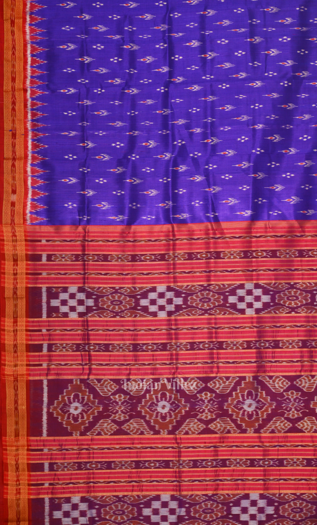 Royal Blue Red Mayur Chandrika Odisha Ikat Khandua Silk Saree