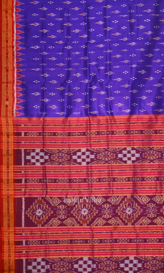 Royal Blue Red Mayur Chandrika Odisha Ikat Khandua Silk Saree