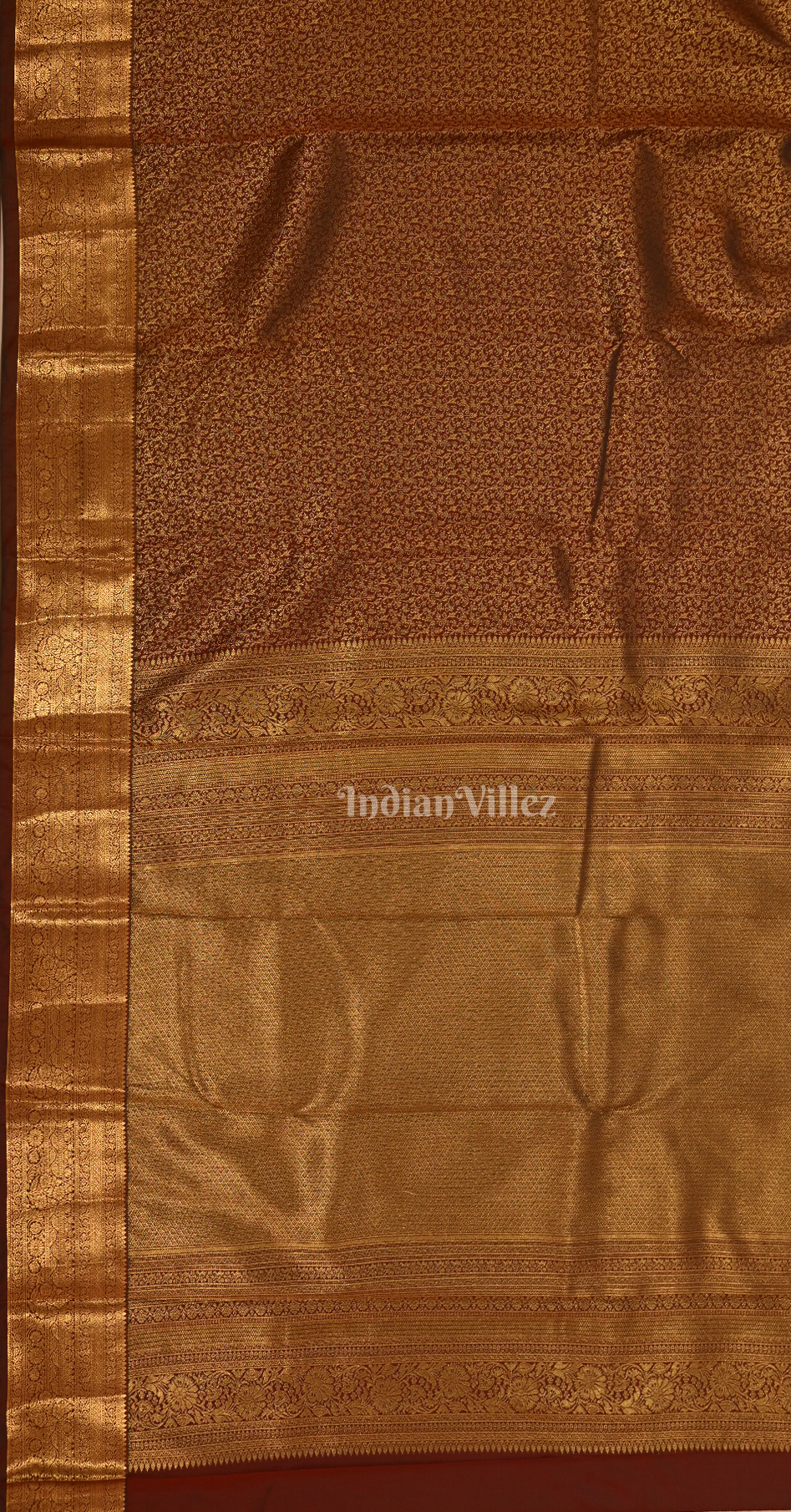  Dark Maroon Floral Pure Brocade Kanjivaram Silk Saree 