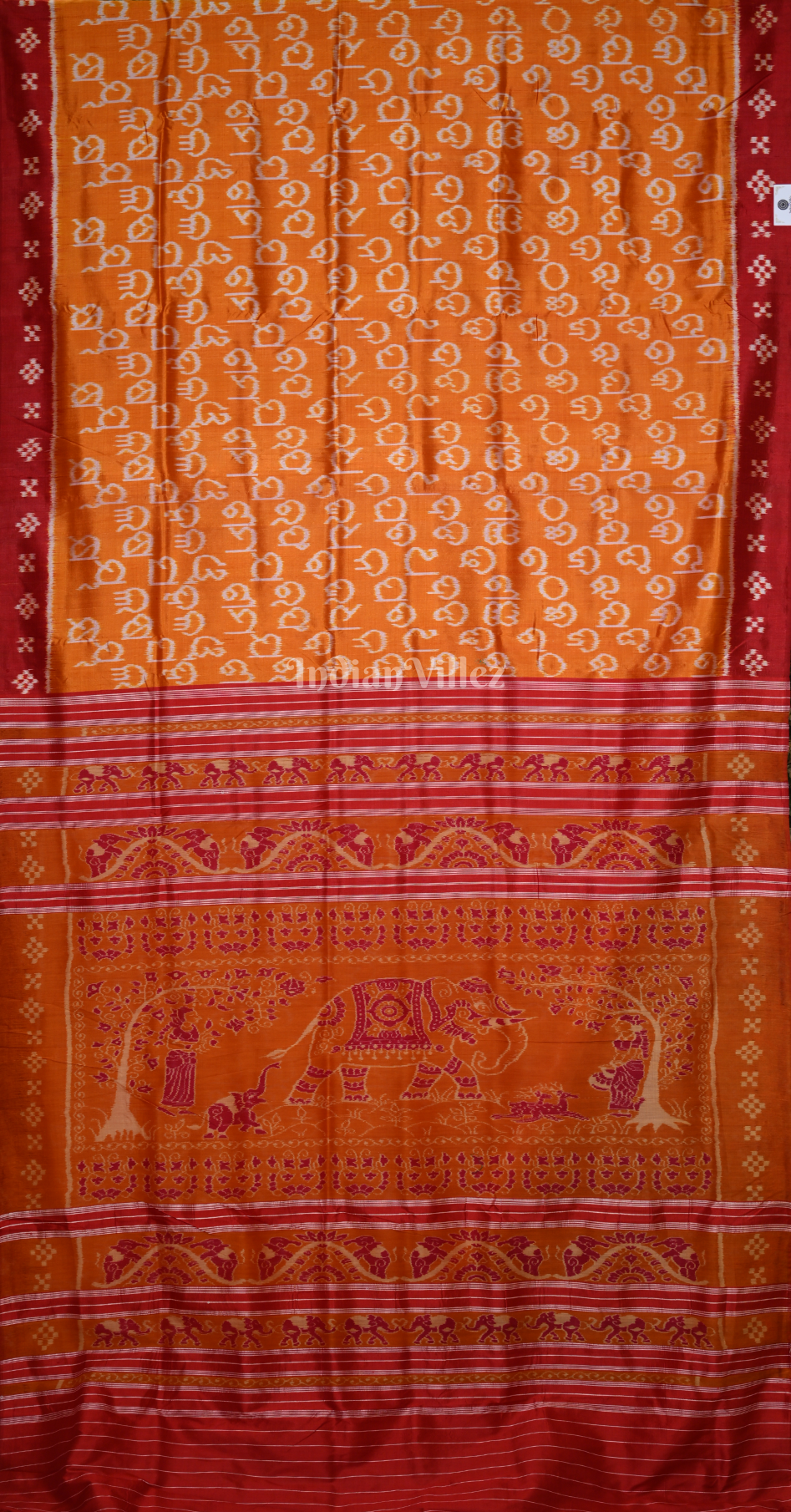 Orange Red Odia Barnamala Odisha Ikat Contemporary Designer Silk Saree