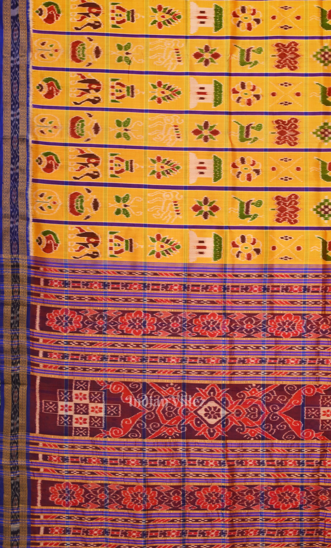 Yellow Blue Nabakothi Odisha Ikat Khandua Silk Saree 