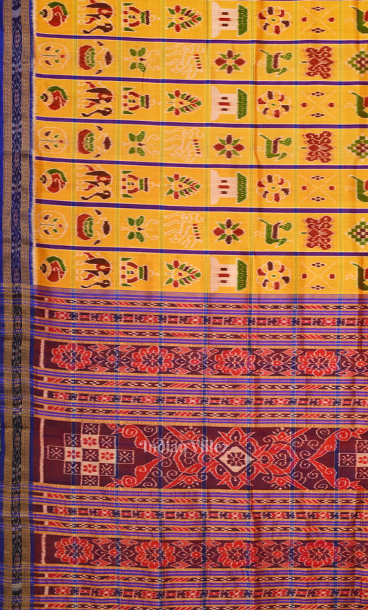 Yellow Blue Nabakothi Odisha Ikat Khandua Silk Saree 