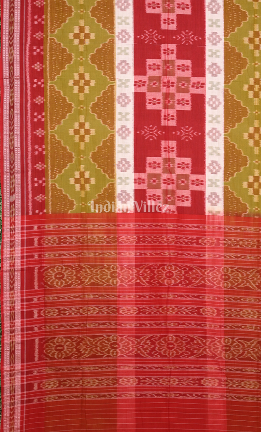 Green Red Pasapali Odisha Ikat Sambalpuri Cotton Saree