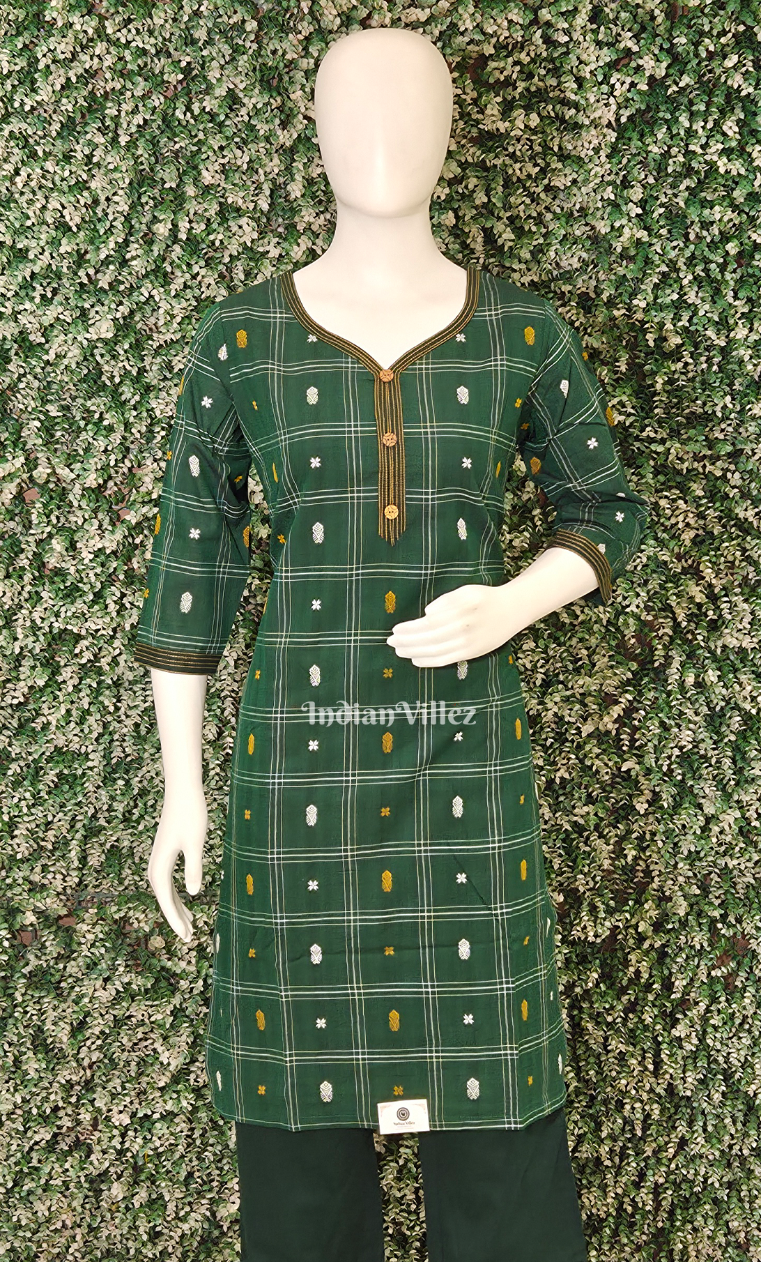 Green Yellow Fish Motif Odisha Ikat Designer Cotton Kurti Set with Pallazo 