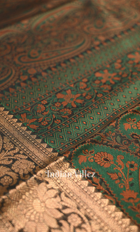 Moss Green Dual Tone Tanchoi Silk Banrasi Saree 