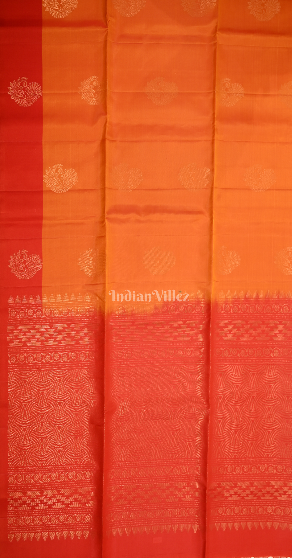 Orange Red Floral Zari Pure Kanjivaram Soft Silk Saree