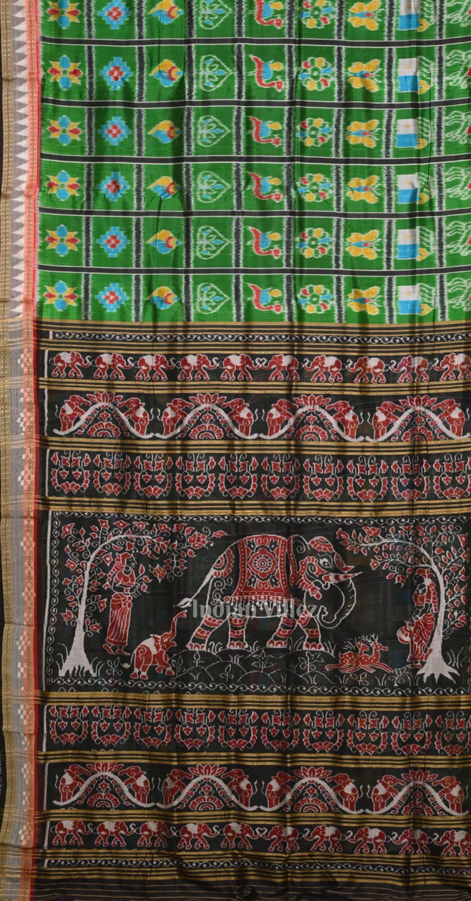 Green Black Nabakothi Odisha Ikat Khandua Silk Saree