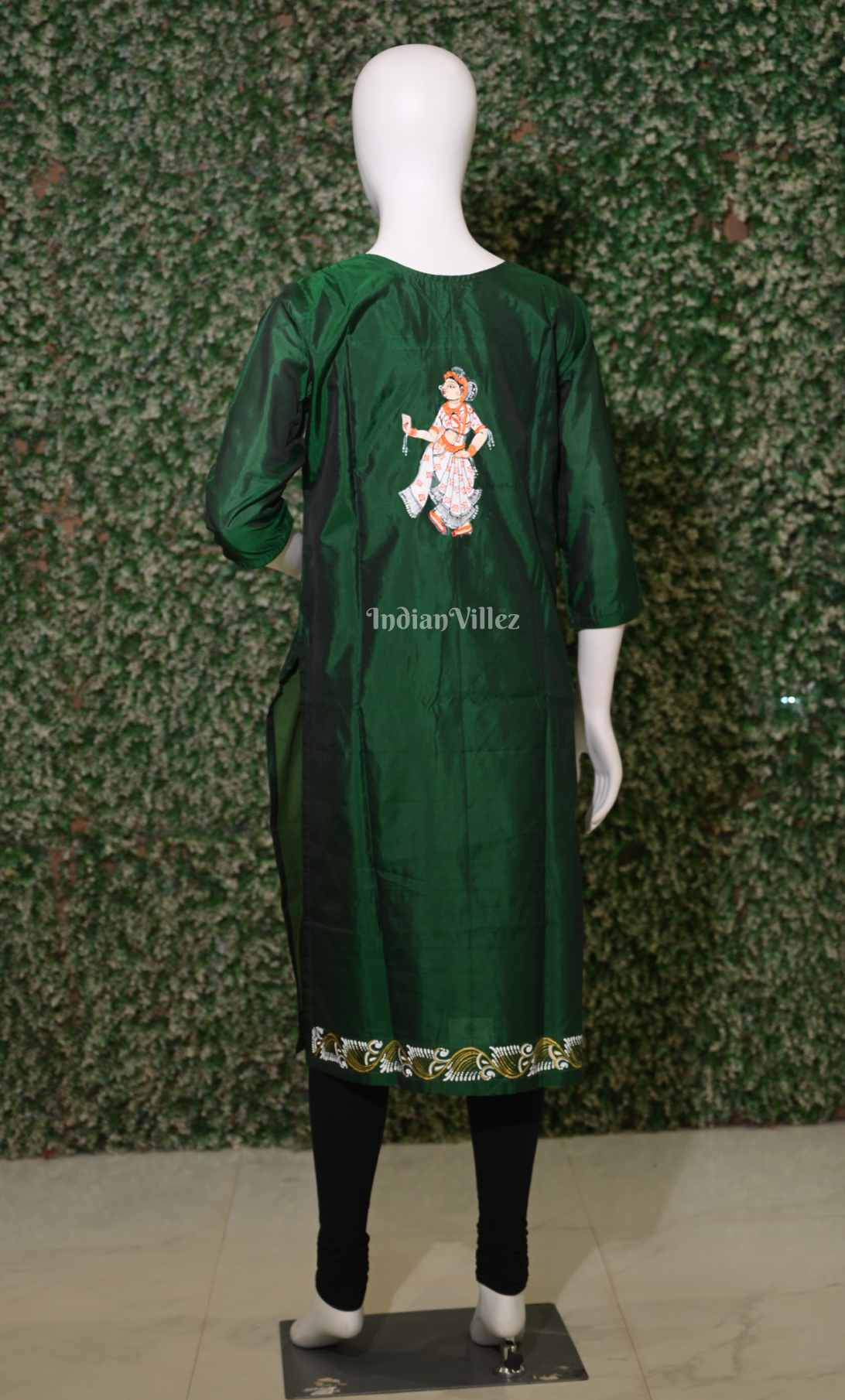 Green Radha Krishna Raas Leela Hand-Painted Pattachitra Kurti