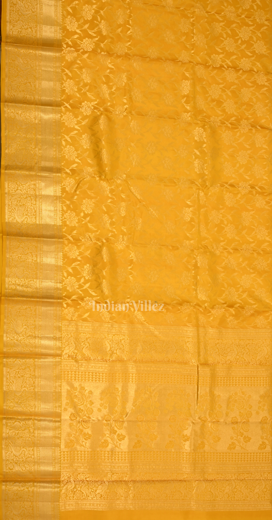 Yellow Golden Floral Motif Brocade Pure Kanjivaram Silk Saree