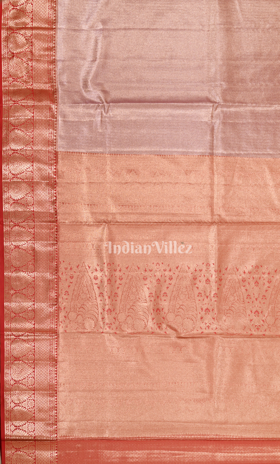 Peach Red  Brocade Pure Kanjivaram Tissue Silk Saree 