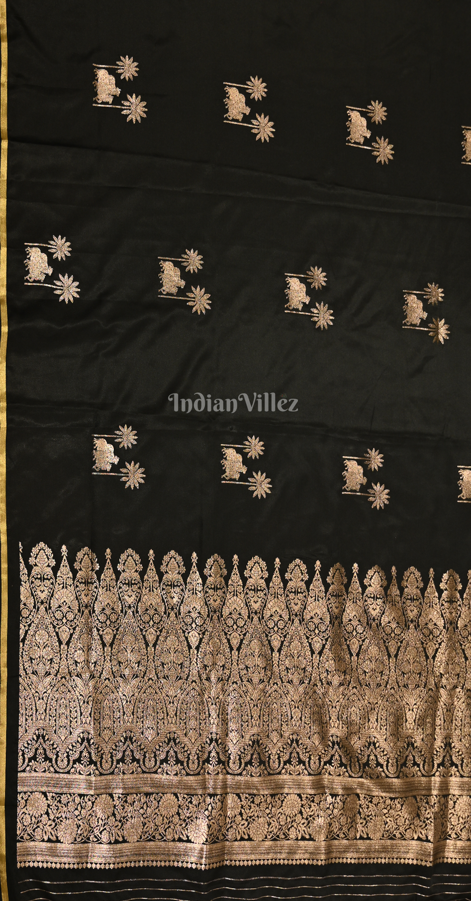 Black Mashru Satin Banarasi Silk Saree with Pichwai Motif 