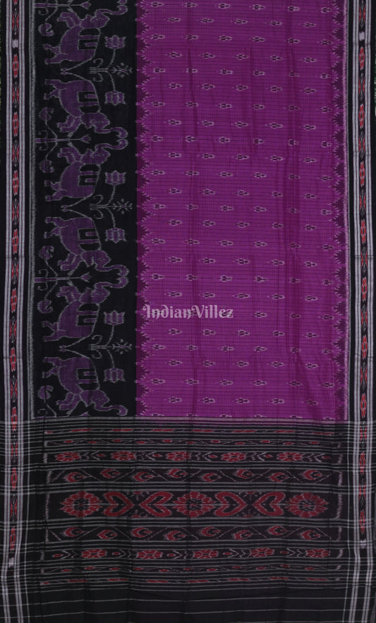 Purple Black Odisha Ikat Maniabandha Cotton Saree 