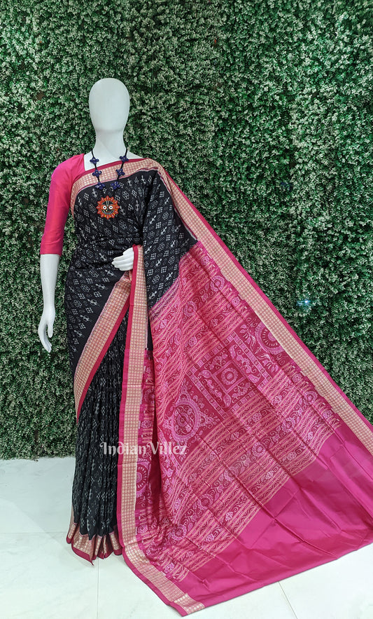 Black Pink Tribal Theme Odisha Ikat Sambalpuri Silk Saree