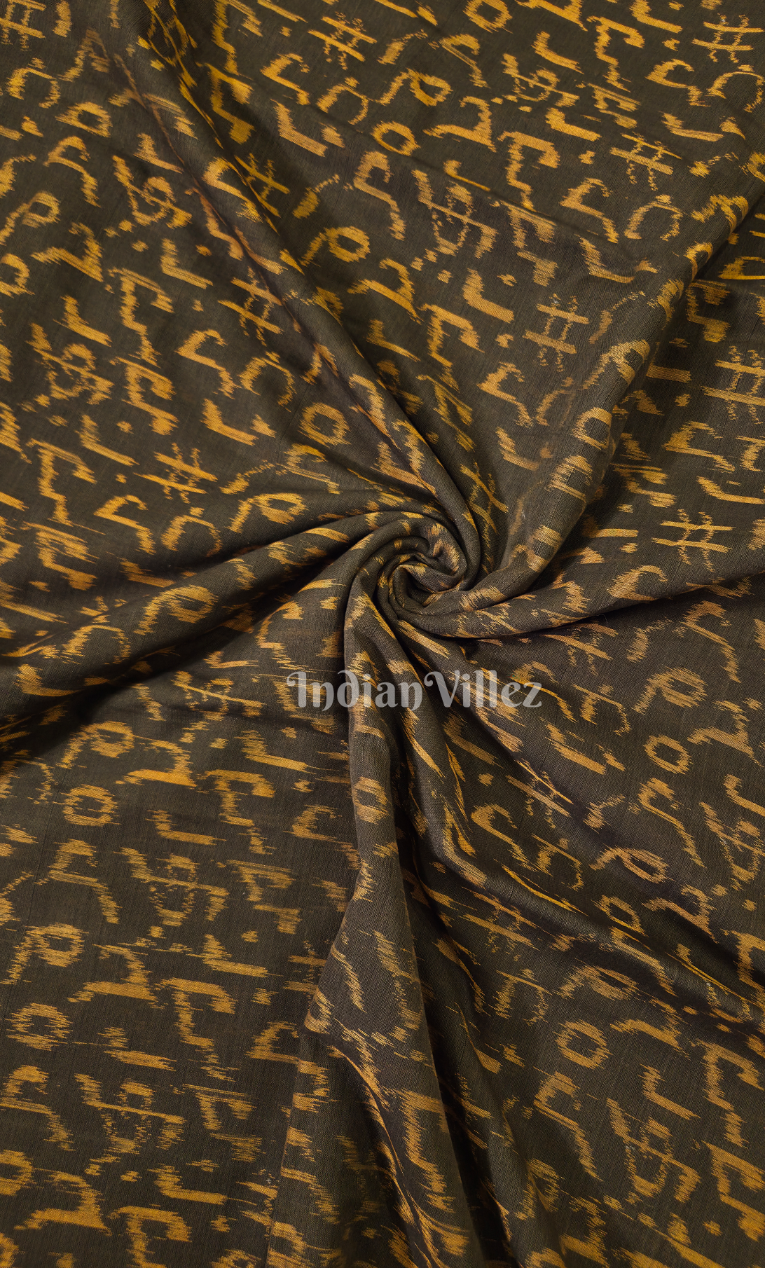 Black Yellow Musical  Instrument Theme Odisha Ikat Sambalpuri Cotton Fabric