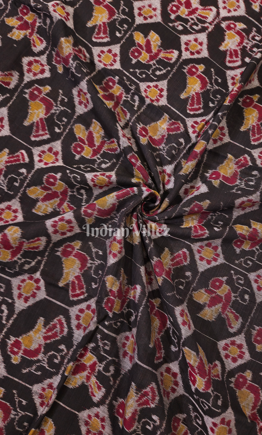 Black Bird Motif Odisha Ikat Sambalpuri Cotton Fabric