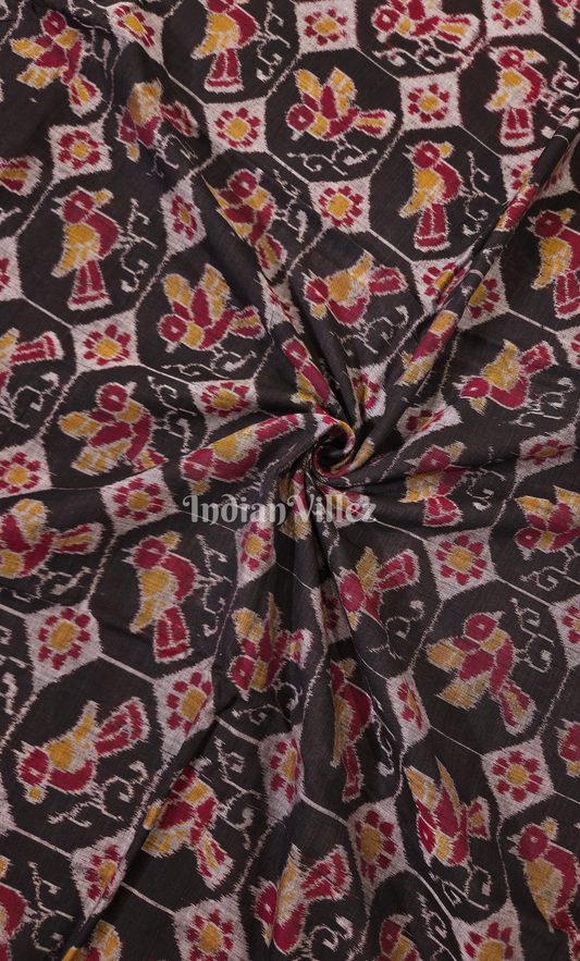 Black Bird Motif Odisha Ikat Sambalpuri Cotton Fabric