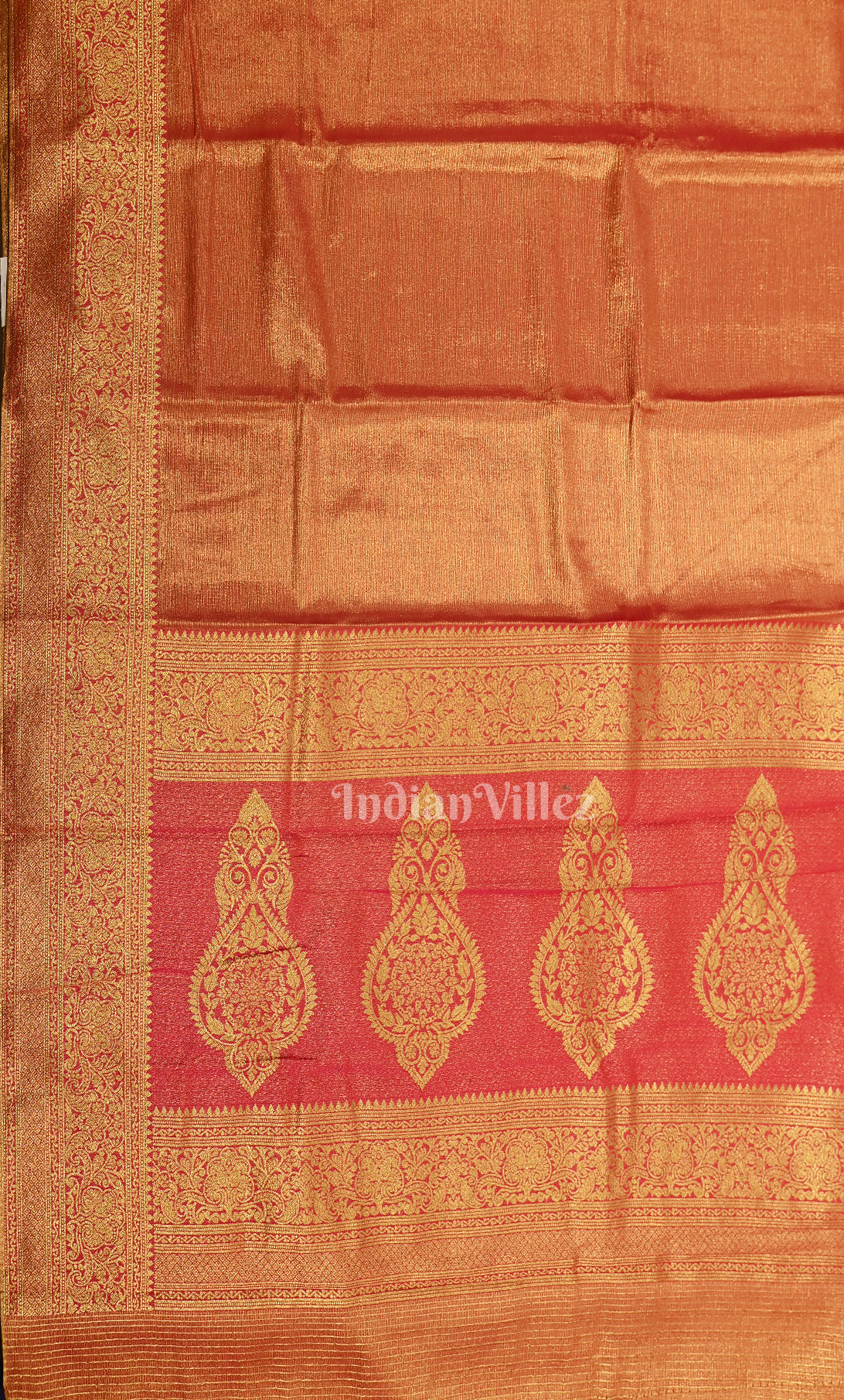Orange Red Pure Brocade Kanjivaram Silk Saree 