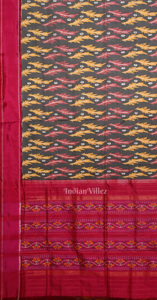 Grey Pink Pochampally Ikat Silk Saree