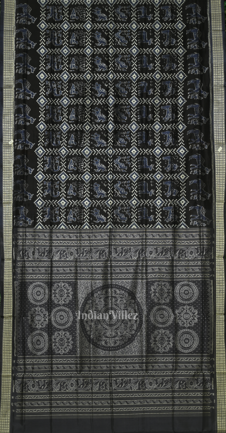 Black White Telia Rumal Odisha Ikat Sambalpuri Silk Saree