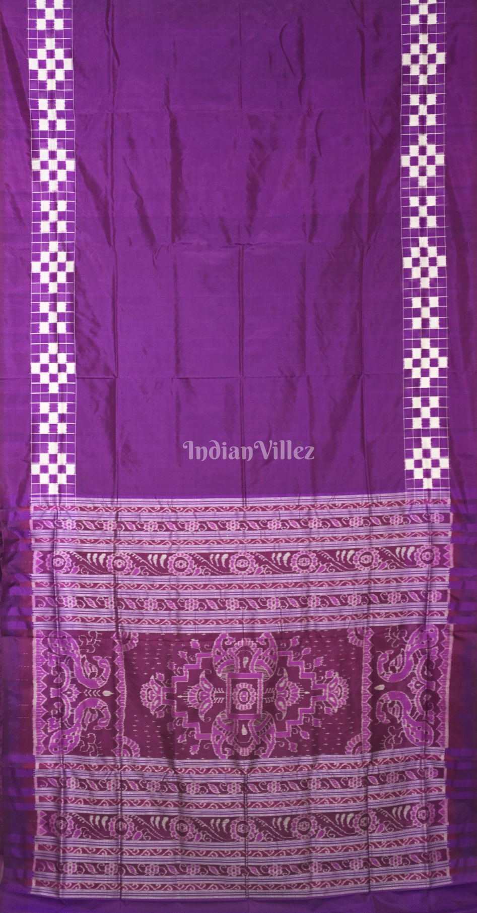 Purple White Pasapali Border Odisha Ikat Sambalpuri Silk Saree 