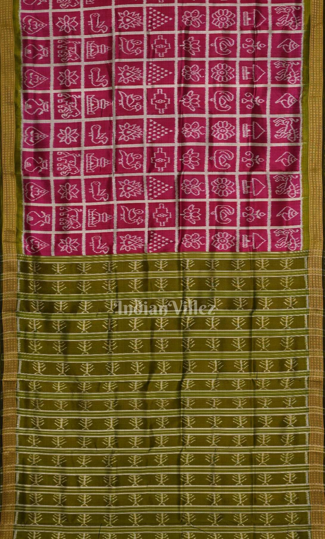 Magenta Pink Green Nabkothi Odisha Ikat Sambalpuri Silk saree
