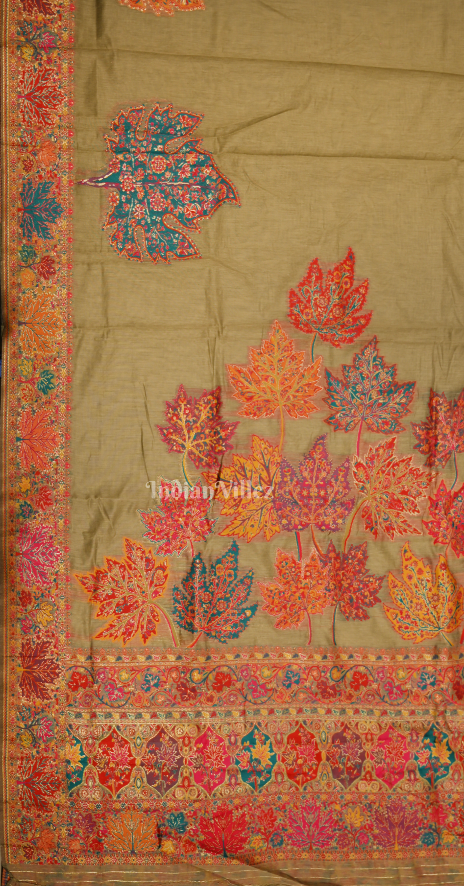 Mehendi Green Tree of Life Pure Kashmiri Cotton Pashmina Saree