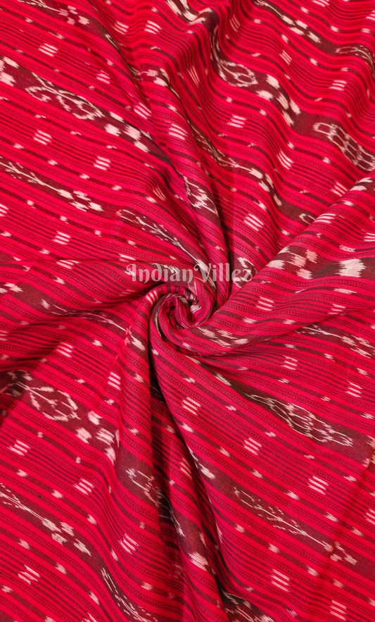 Red Maroon Stripes Sambalpuri Odisha Ikat Cotton Fabric