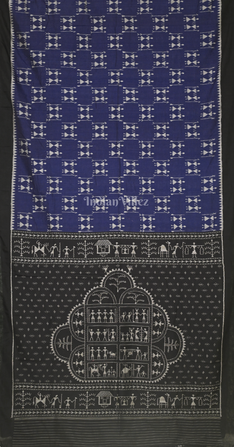 Blue Black Tribal Theme Odisha Ikat sambalpuri Cotton Saree