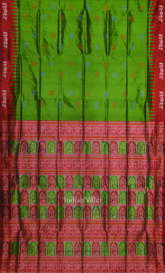 Green Red Tribal Doli Sawari Odisha Ikat Bomkai Sambalpuri Silk Saree