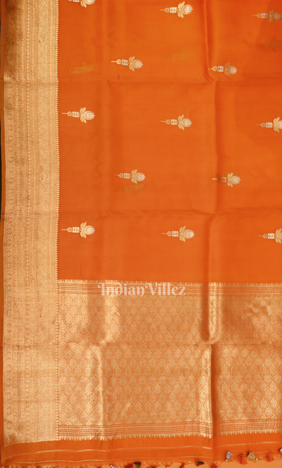 Orange Golden Pure Katan Banarasi Silk Saree