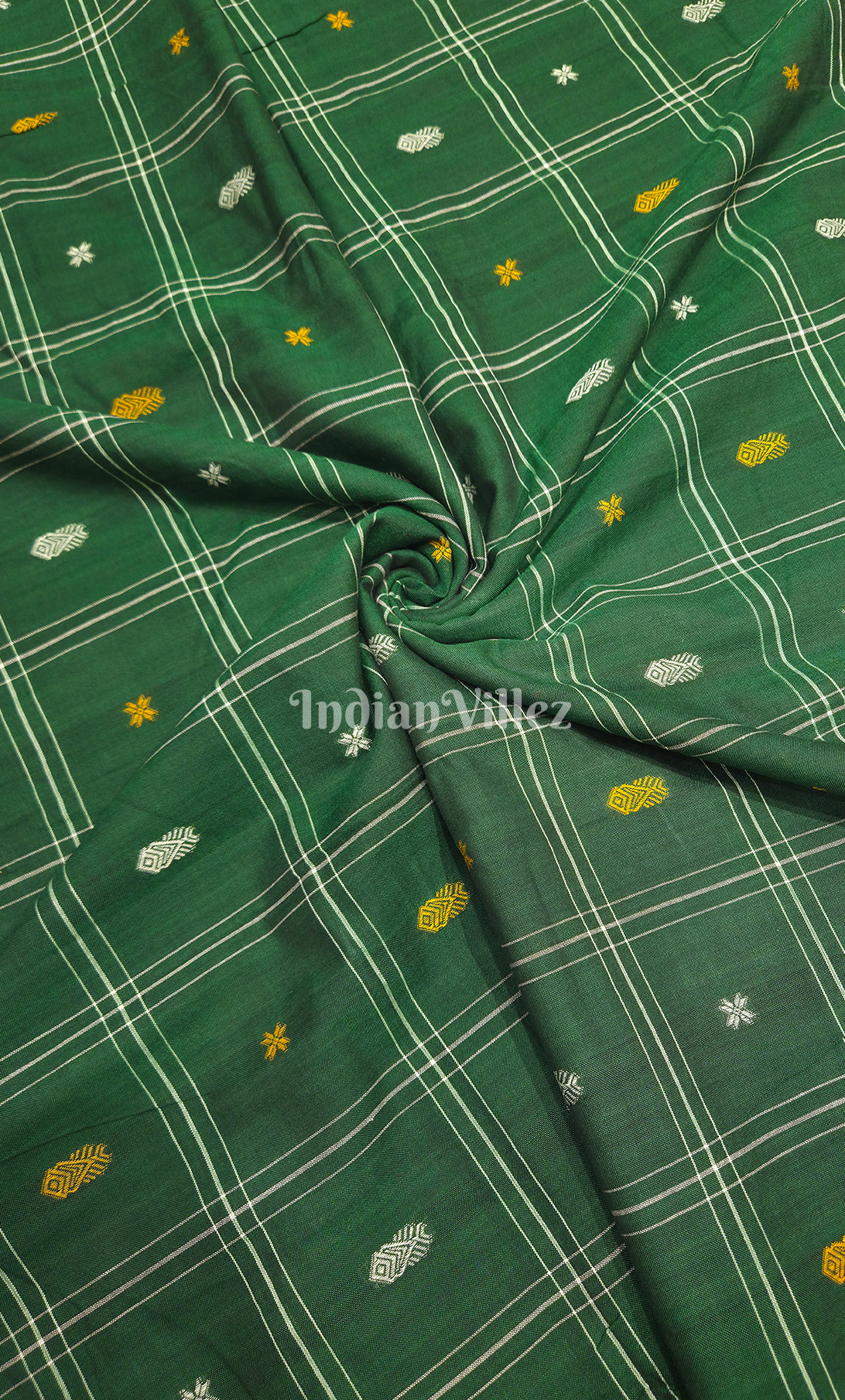 Green Fish & Buti Motif Odisha Ikat Bomkai Cotton Fabric