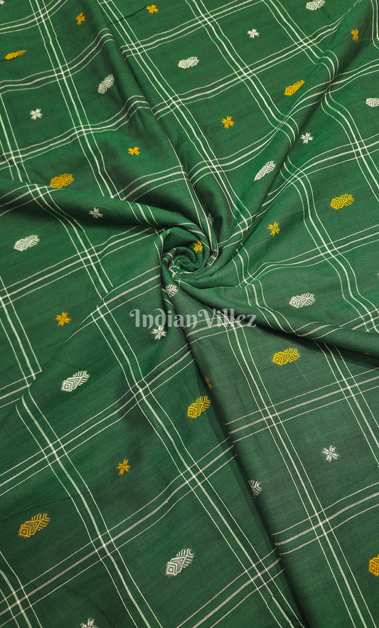 Green Fish & Buti Motif Odisha Ikat Bomkai Cotton Fabric