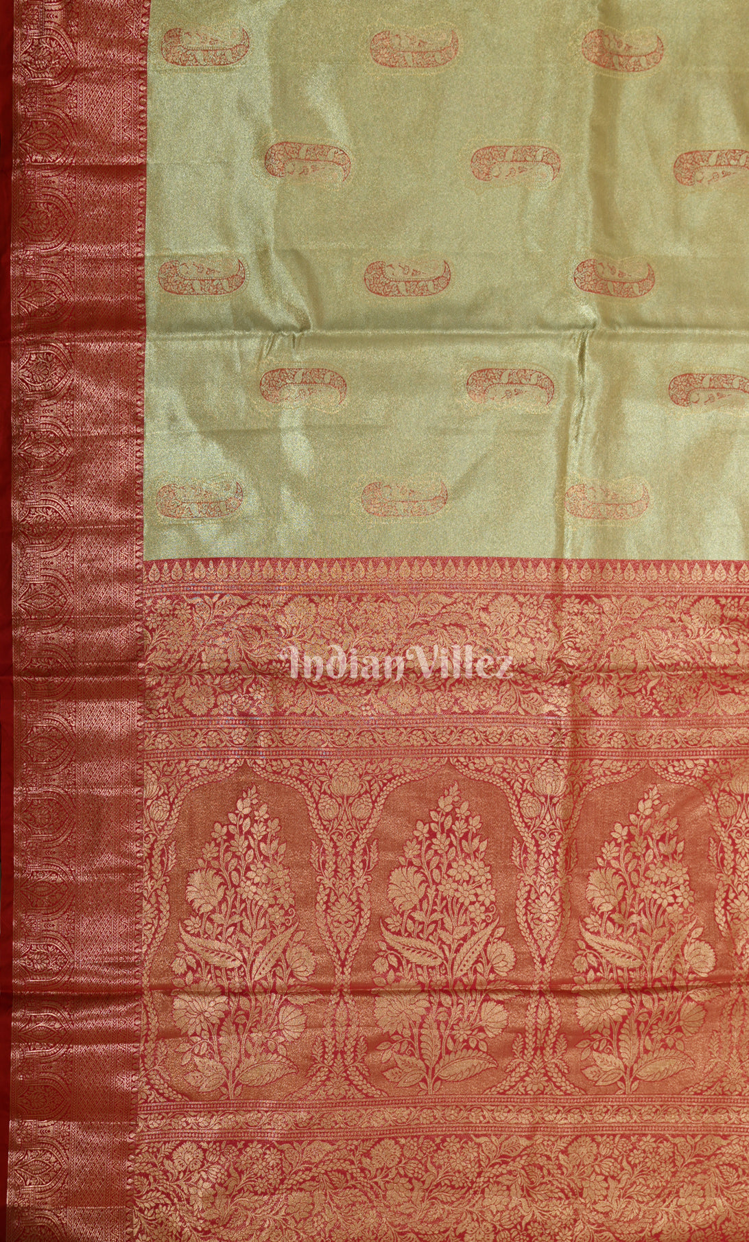 Mehendi Green Red Brocade Pure Kanjivaram Silk Saree 