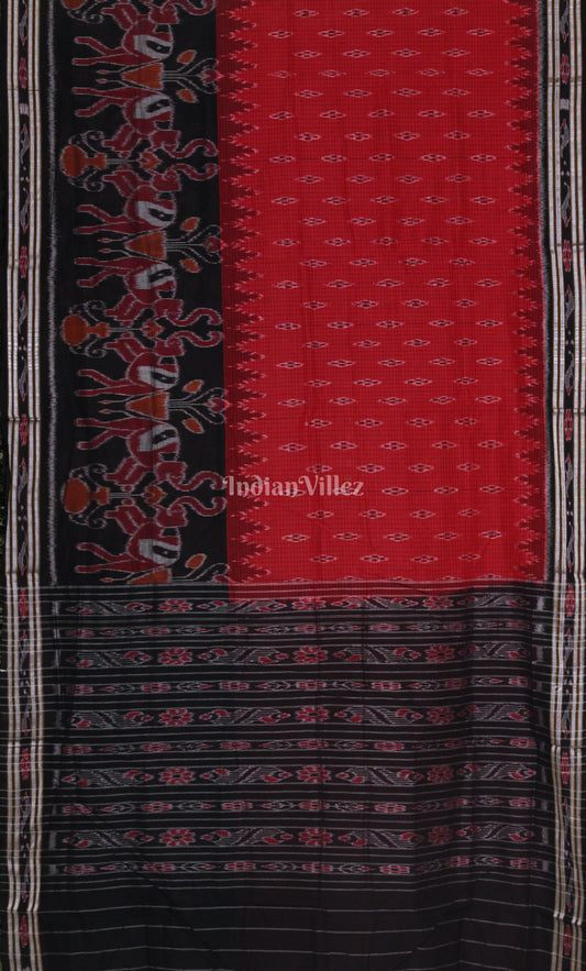 Red Black Odisha Ikat Maniabandha Cotton Saree