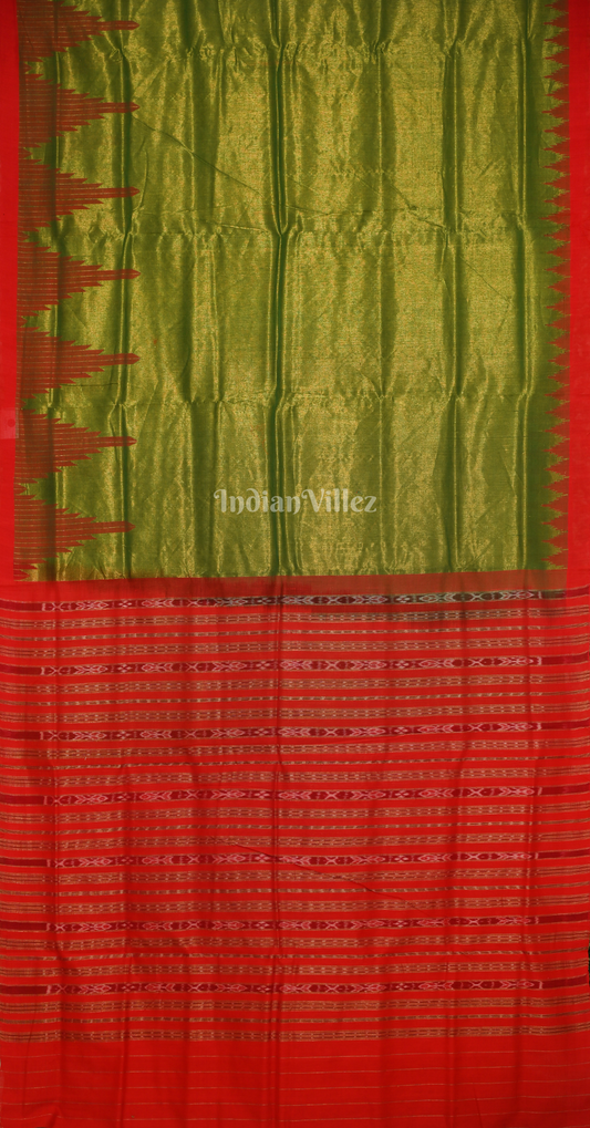 Green Red Phoda Kumbha Sambalpuri Cotton Tissue Saree