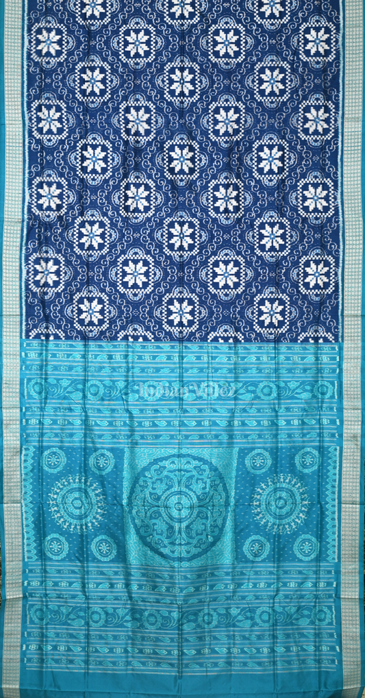 Blue Telia Rumal Odisha Ikat Sambalpuri Silk Saree 