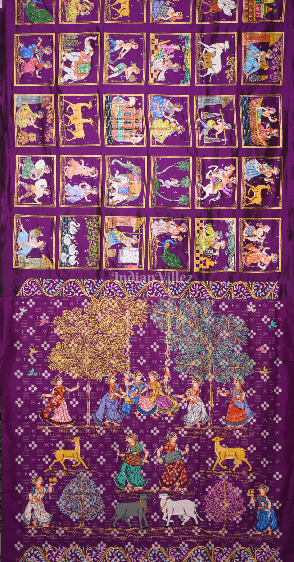 Wine Purple Raja Doli Theme Hand-Painted Pattachitra Saree 