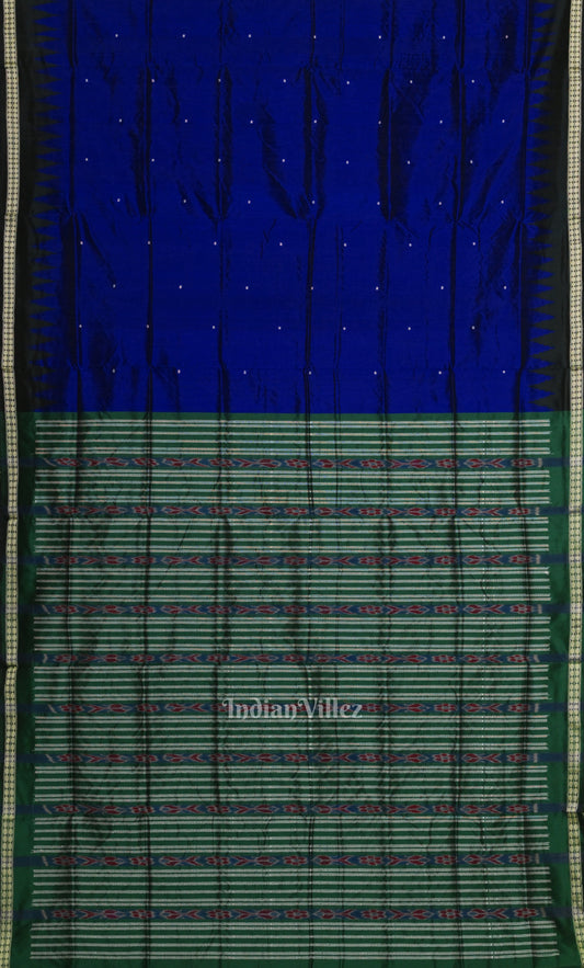 Royal Blue Green Butta Design Bomkai Sambalpuri Silk Saree 