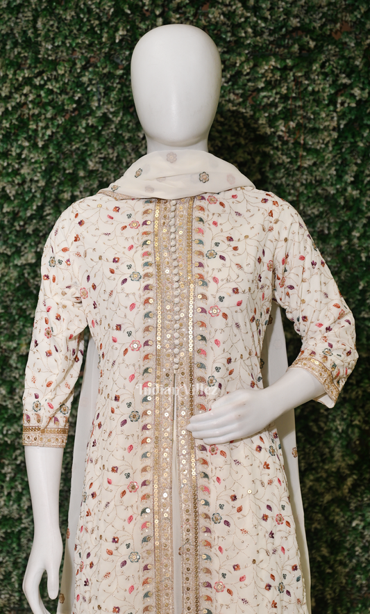  Off White Embroidered Kurta with Sharara Set & Dupatta
