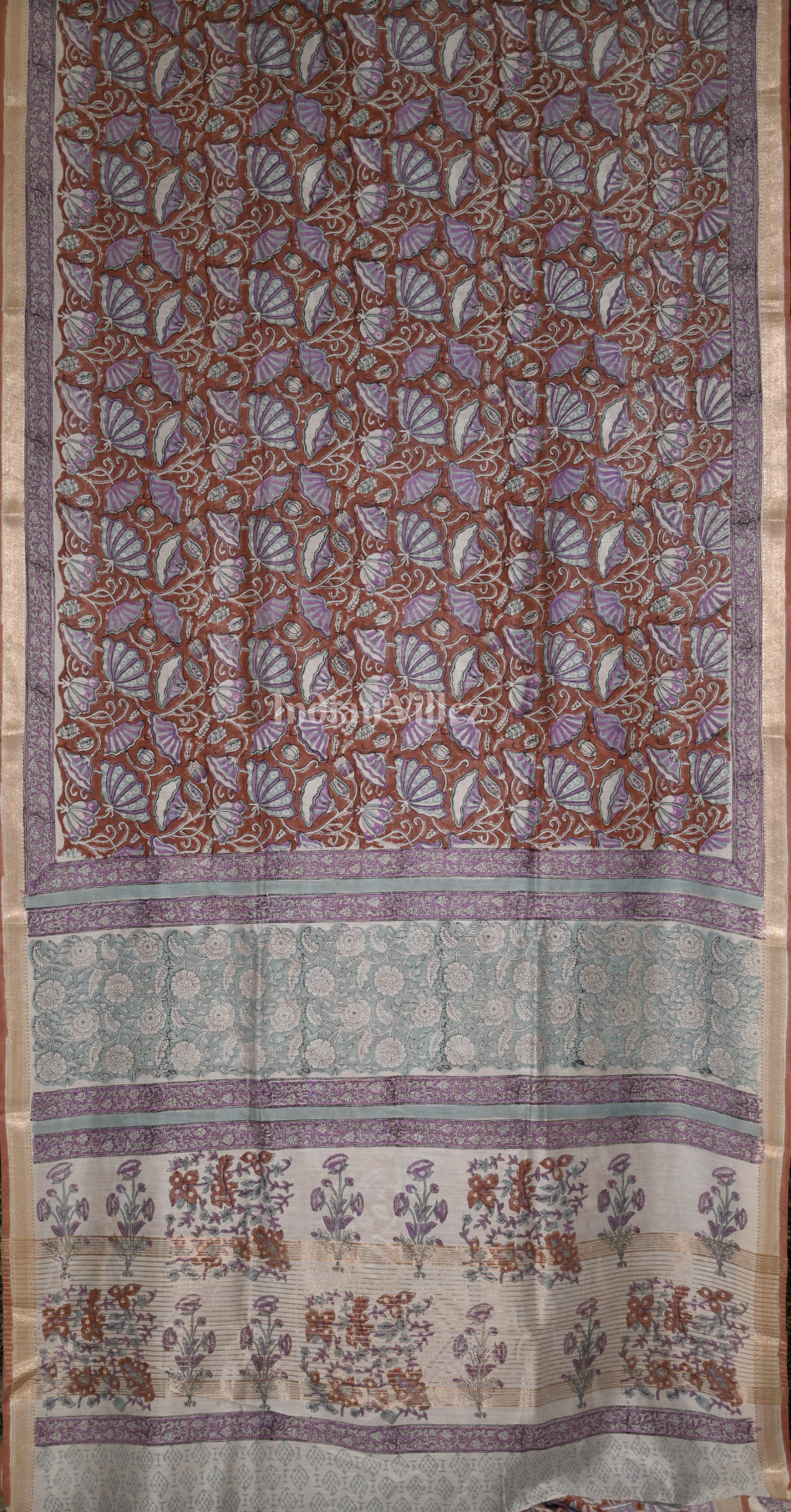Light Maroon Block Printed Sanganeri Cotton Saree 