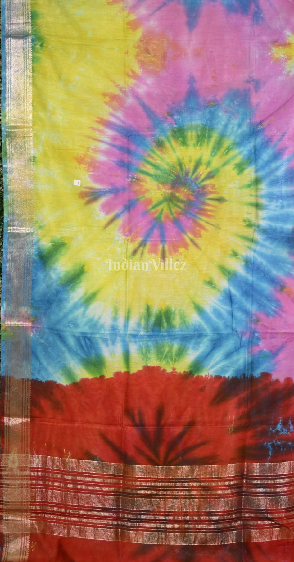 Yellow with Multicolour Tie & Dye Shibori Block Print Cotton Saree 