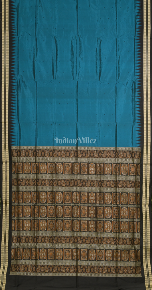 Sky Blue Black Buti Design Odisha Ikat Bomkai Sambalpuri Silk Saree