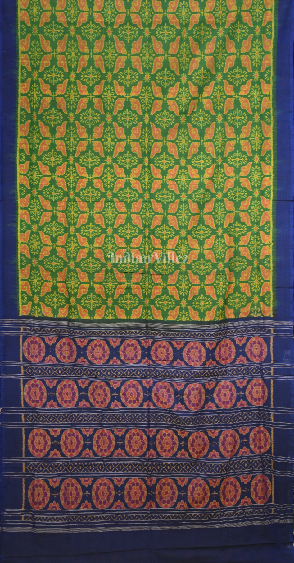 Green Blue Sankha Motif Odisha Ikat Sambalpuri Cotton Saree