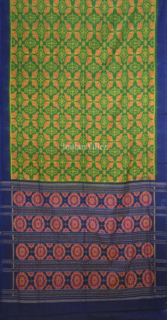 Green Blue Sankha Motif Odisha Ikat Sambalpuri Cotton Saree