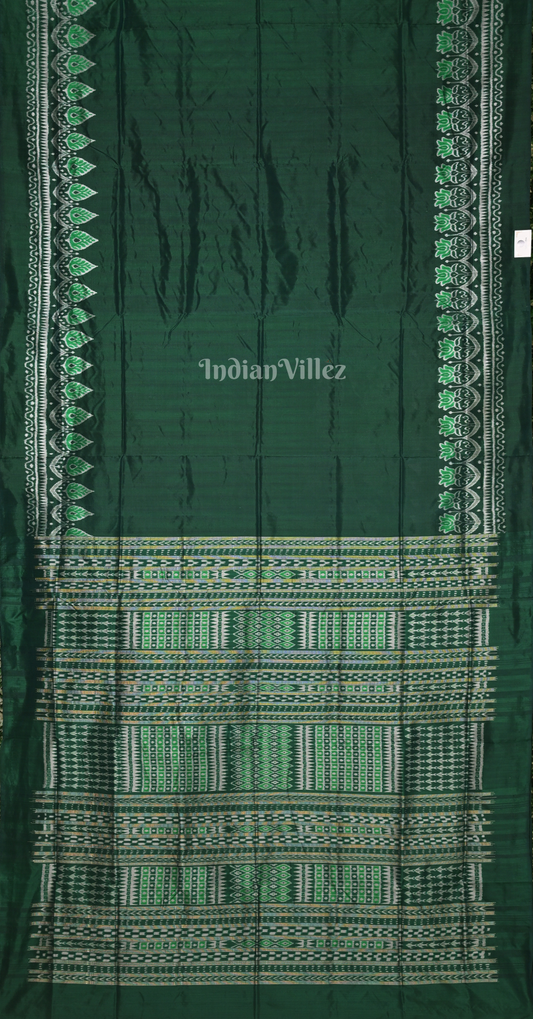 Green Lotus Scot Odisha Ikat Contemporary Designer Silk Saree 