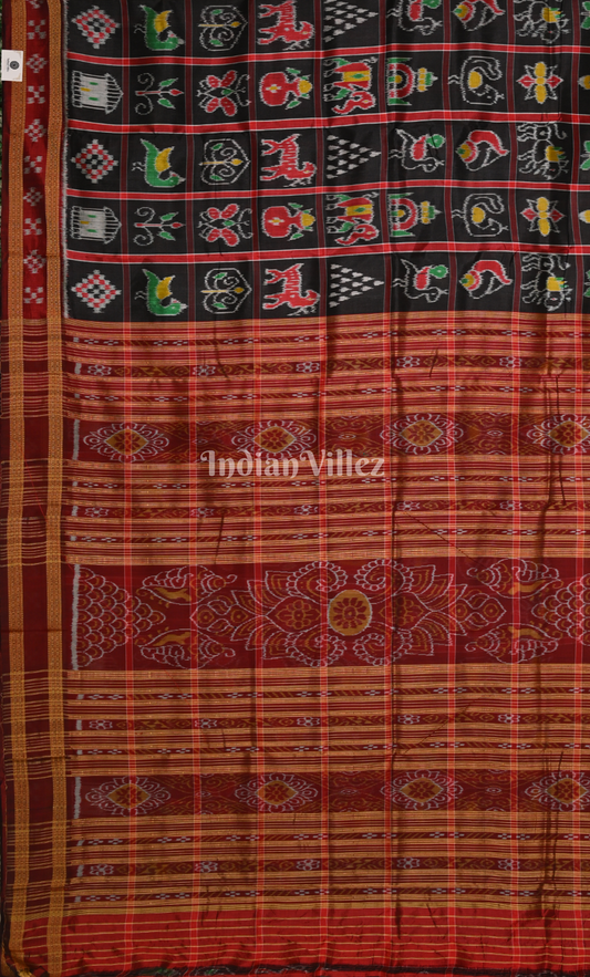 Black Maroon Nabakothi Odisha Ikat Khandua Silk Saree 