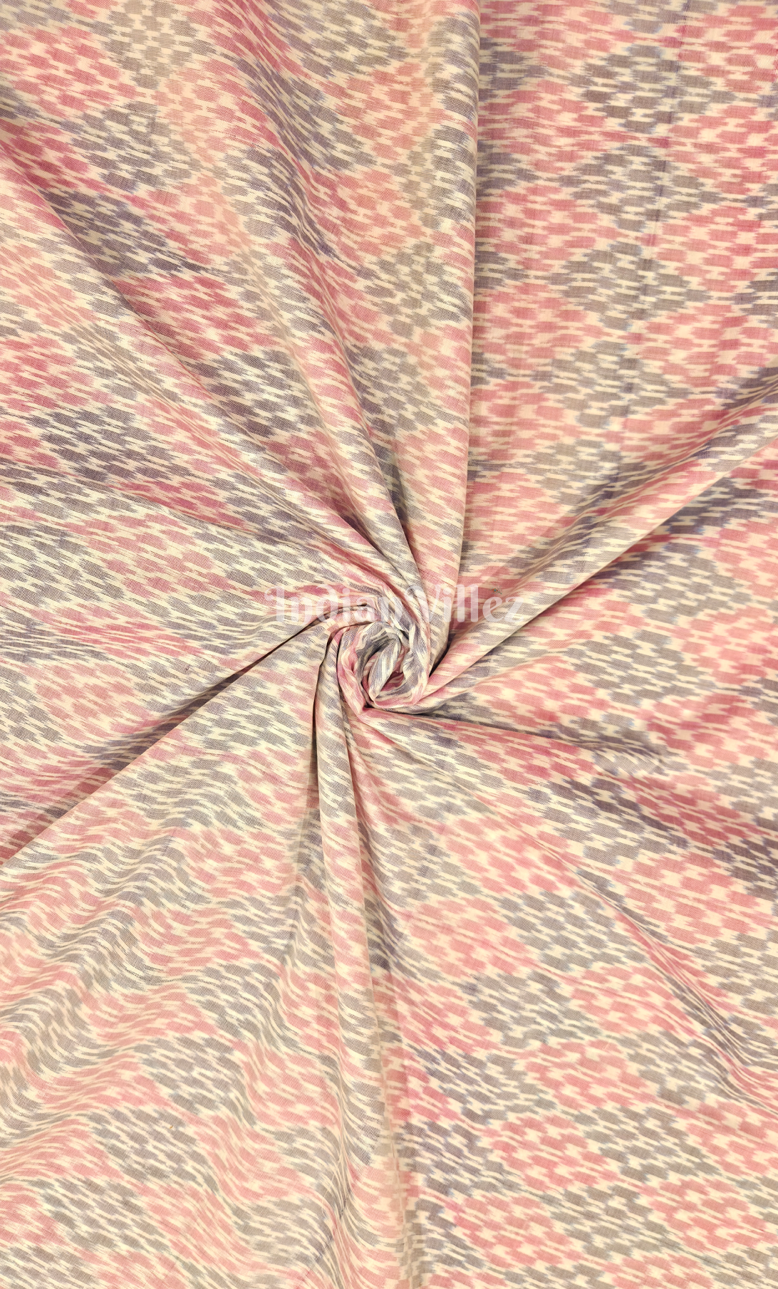 Light Pink Grey Handwoven Pochampally Ikat Silk & Cotton (Sico) Fabric