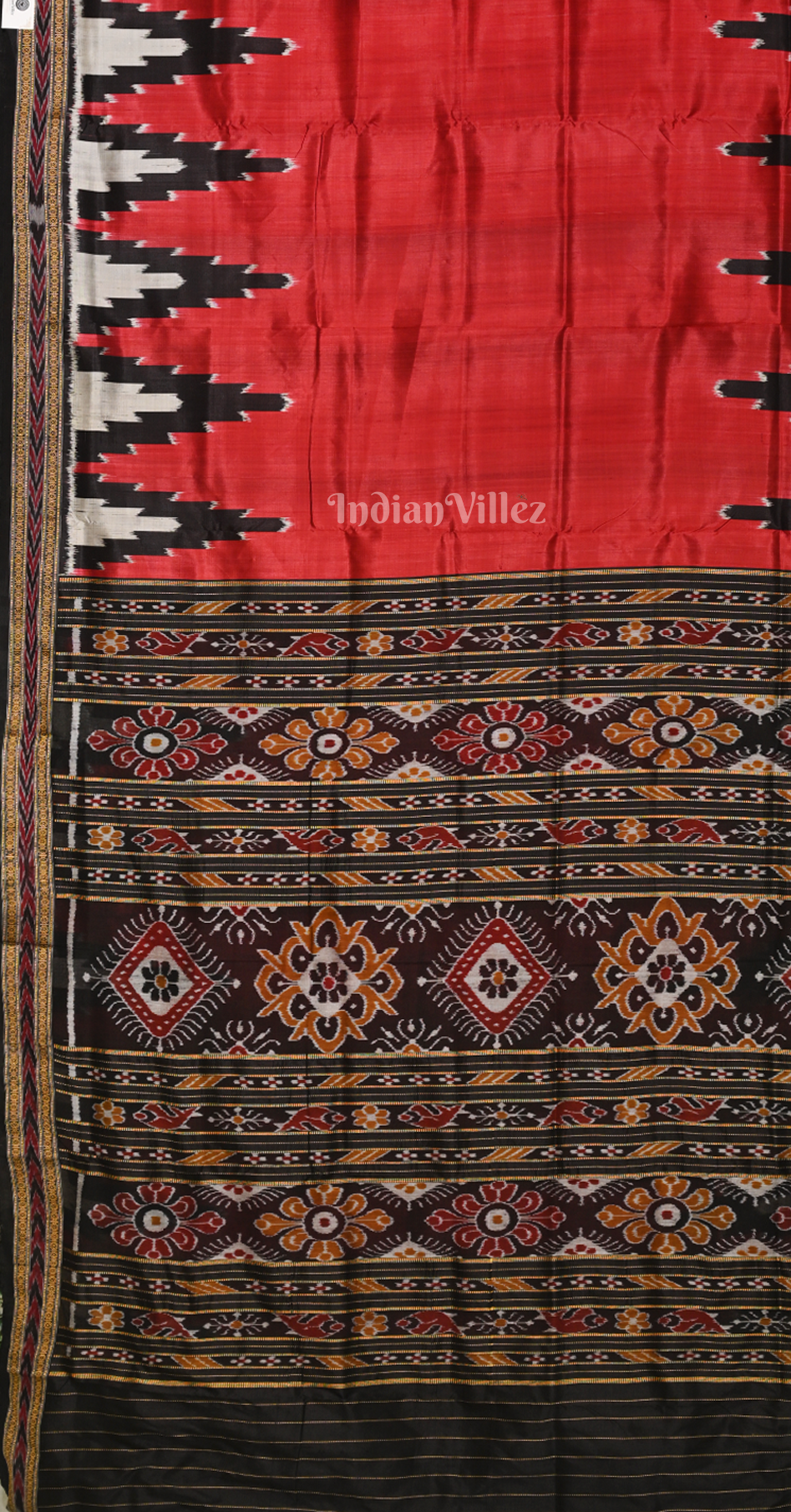 Maroon Black Temple Border Odisha Ikat Khandua Silk Saree